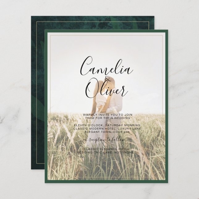 LeahG Emerald Green Photo Overlay Wedding Invite (Front/Back)