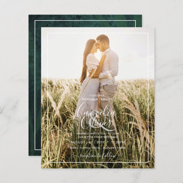 LeahG Emerald Green Photo Overlay Wedding Invite (Front/Back)