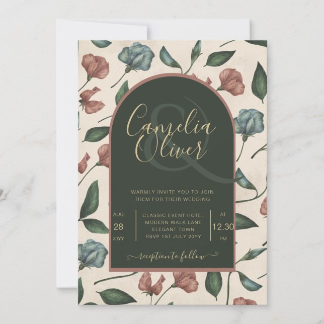 LeahG Emerald Green Terracotta Gold FALL Wedding Invitation (Front)