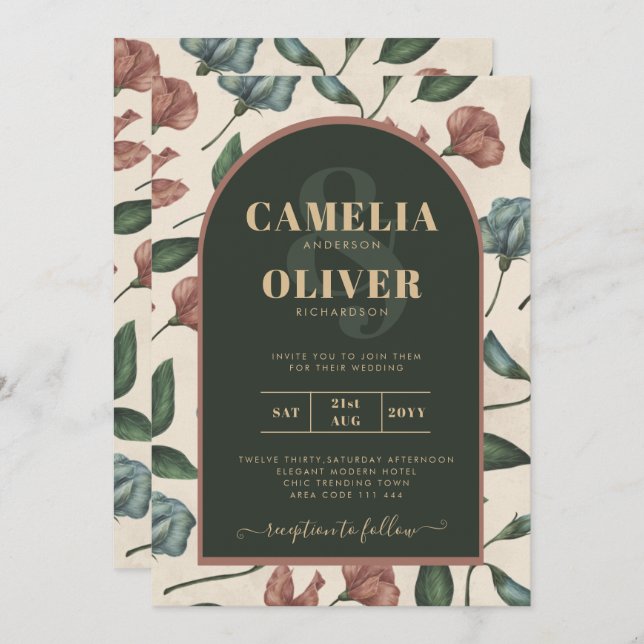 LeahG Emerald Green Terracotta Gold FALL Wedding Invitation (Front/Back)