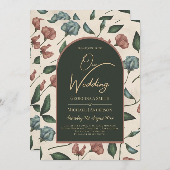 LeahG Emerald Green Terracotta Gold FALL Wedding Invitation (Front/Back)