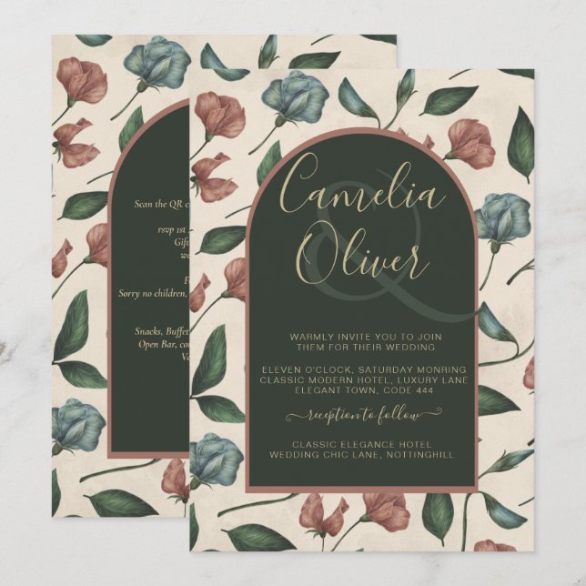 LeahG Emerald Green Terracotta Gold FALL Wedding Invitation (Front/Back)