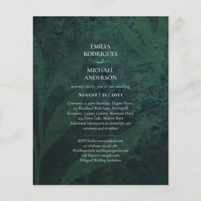 LeahG Emerald Green White Leaves Wedding Invite Flyer (Front)