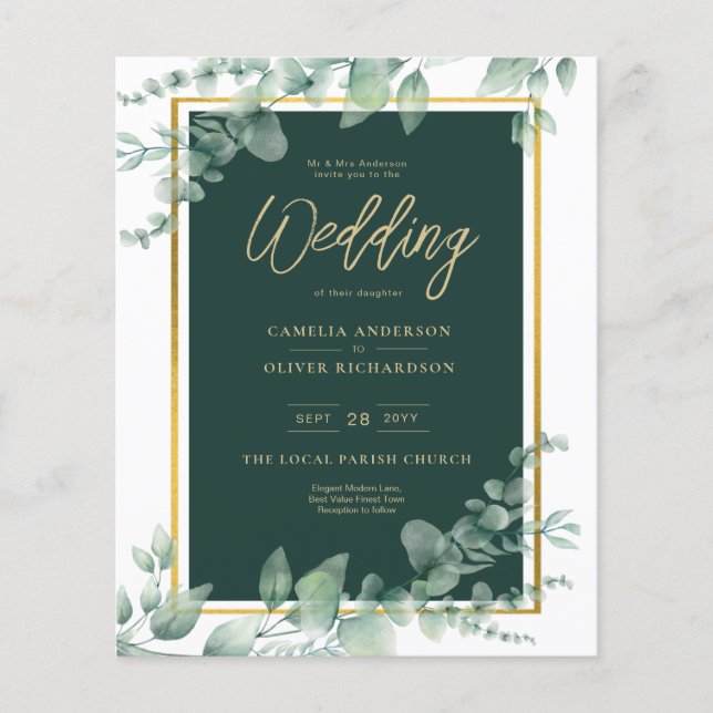 LeahG Eucalyptus Greenery Gold WEDDING QR CODE Flyer (Front)
