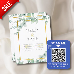 LeahG Eucalyptus Greenery Gold WEDDING QR CODE Inv Invitation