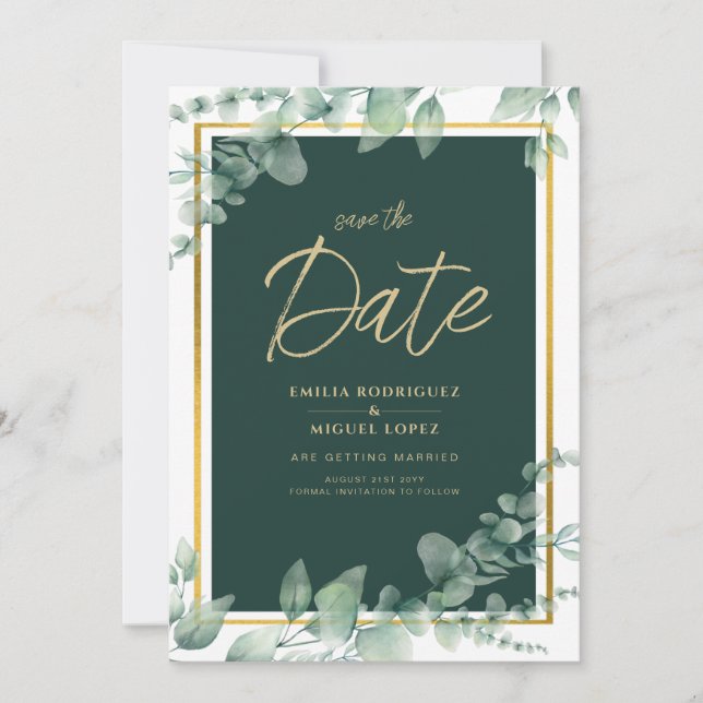 LeahG Eucalyptus Greenery Gold WEDDING QR CODE Invitation (Front)