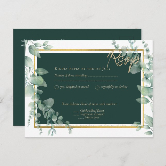 LeahG Eucalyptus Greenery Gold WEDDING QR CODE Postcard (Front/Back)
