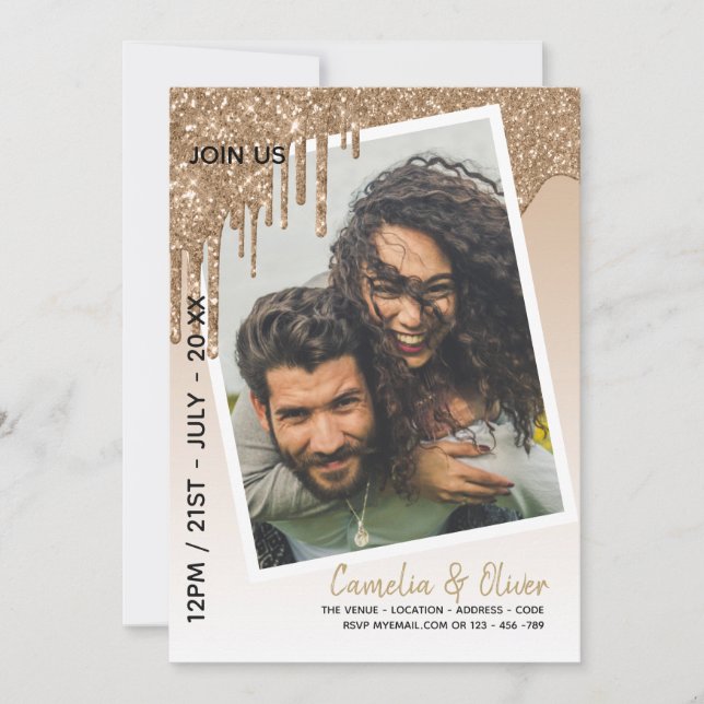 LeahG Glitter Drips Photo Overlay Wedding Invite (Front)
