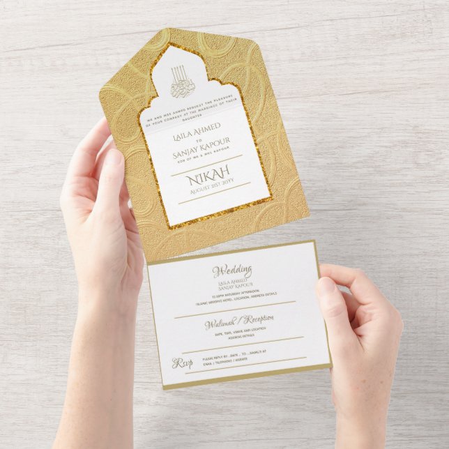 LeahG Gold Paisley Islamic Muslim Wedding Invite (Tearaway)