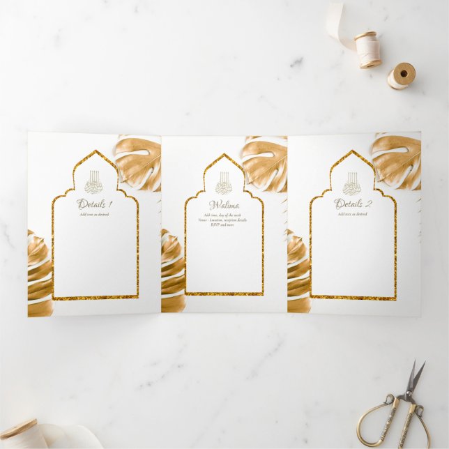 LeahG Gold White Islamic Muslim Wedding Invites  (Inside)