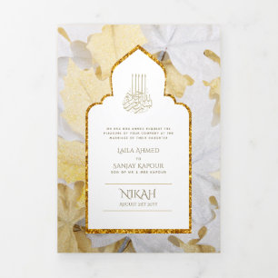 LeahG Gold White Islamic Muslim Wedding Invites