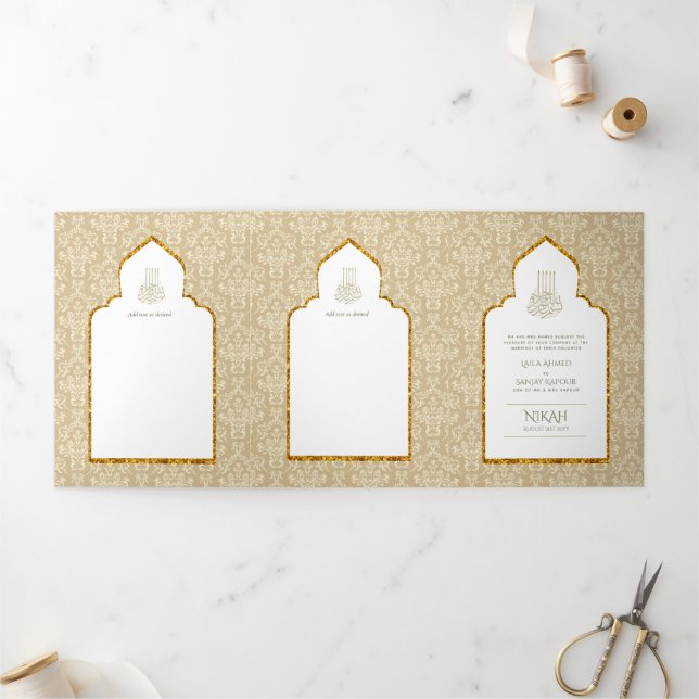 LeahG Gold White Islamic Muslim Wedding Invites  (Outside)
