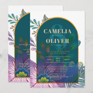 LeahG Green Purple Gold JEWEL TONES Wedding INVITE
