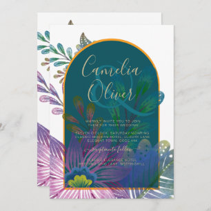 LeahG Green Purple Gold JEWEL TONES Wedding INVITE