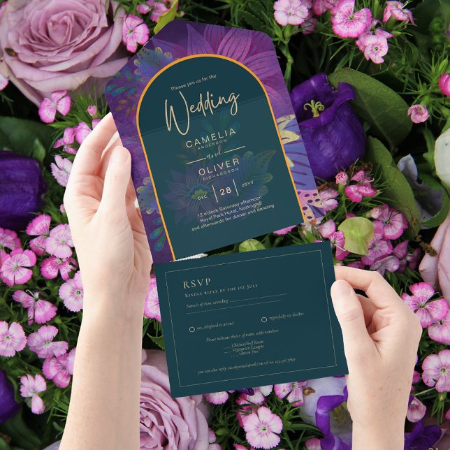 LeahG Green Purple Gold JEWEL TONES Wedding INVITE (Creator Uploaded)