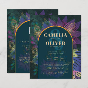 LeahG Green Purple Gold JEWEL TONES Wedding INVITE