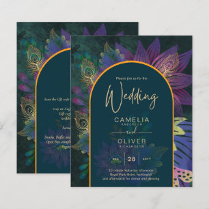 LeahG Green Purple Gold JEWEL TONES Wedding INVITE