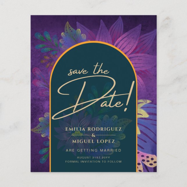 LeahG Green Purple Gold JEWEL TONES Wedding INVITE Flyer (Front)