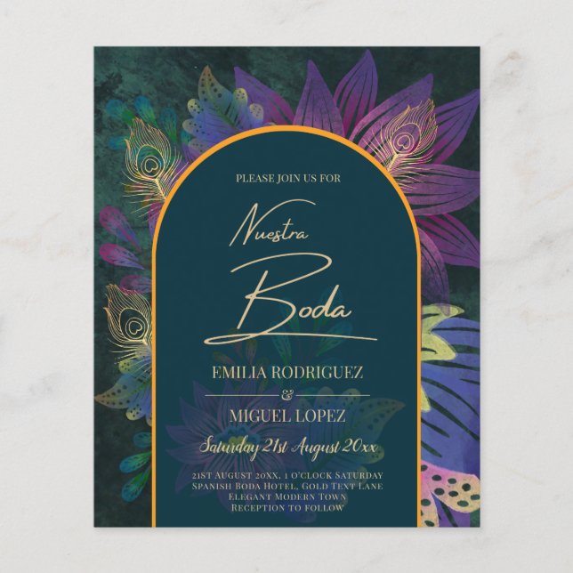 LeahG Green Purple Gold JEWEL TONES Wedding INVITE Flyer (Front)
