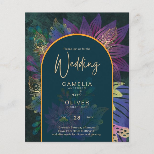 LeahG Green Purple Gold JEWEL TONES Wedding INVITE Flyer (Front)