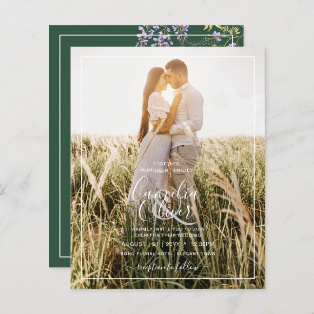 LeahG Green Purple WISTERIA Wedding INVITE (Front/Back)