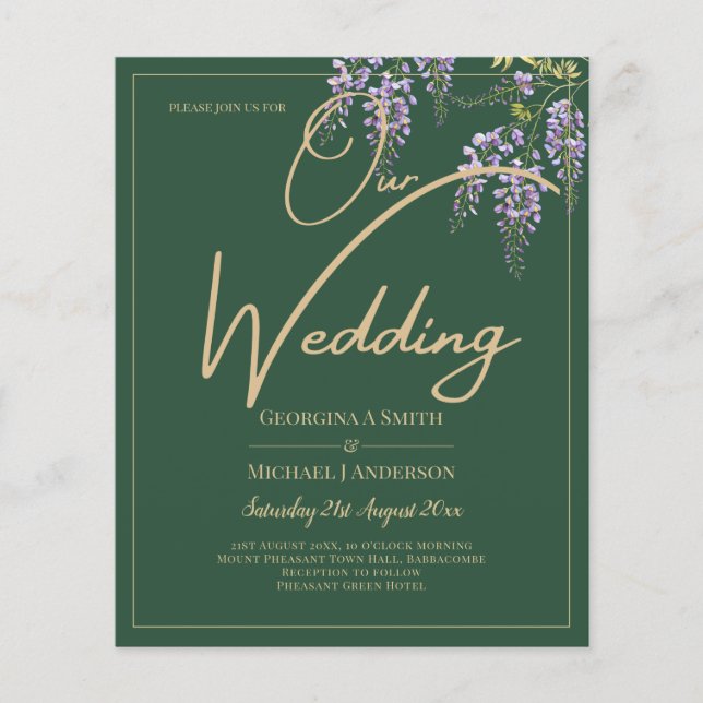 LeahG Green Purple WISTERIA Wedding INVITE Flyer (Front)