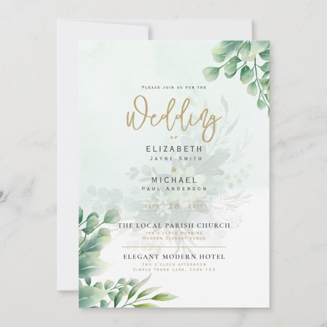 LeahG Greenery Gold PHOTO Wedding Invite (Front)