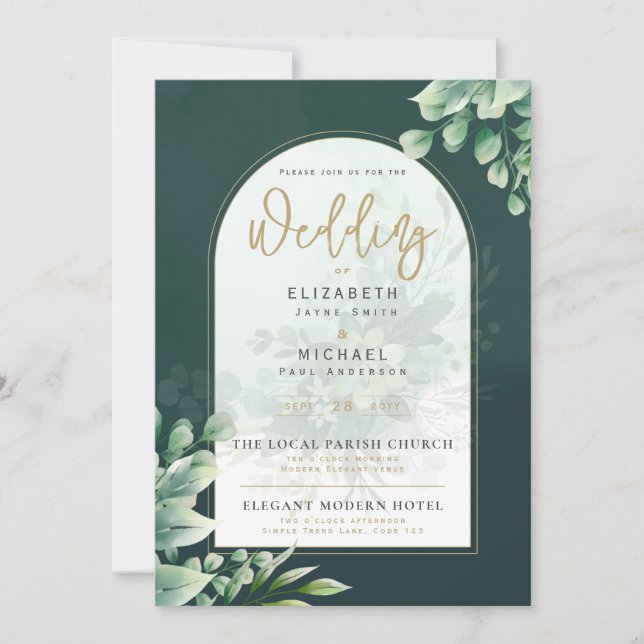 LeahG Greenery Gold PHOTO Wedding Invite (Front)