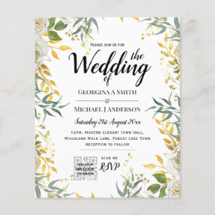 LeahG Greenery Gold Wedding QR CODE RSVP INVITE Flyer