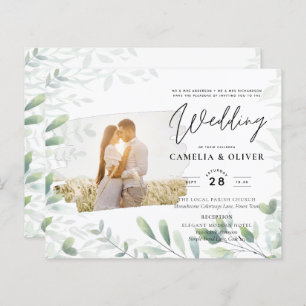 LeahG Greenery Leaves PHOTO OVERLAY Wedding Invite