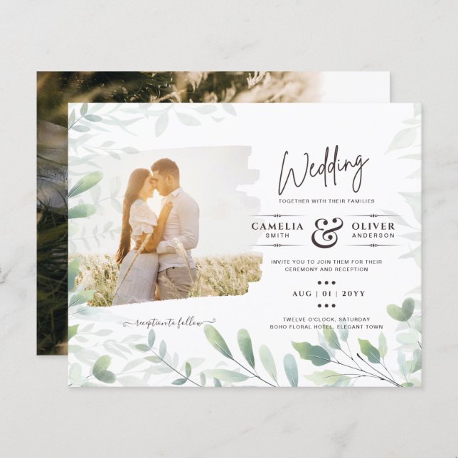LeahG Greenery Leaves PHOTO OVERLAY Wedding Invite (Front/Back)