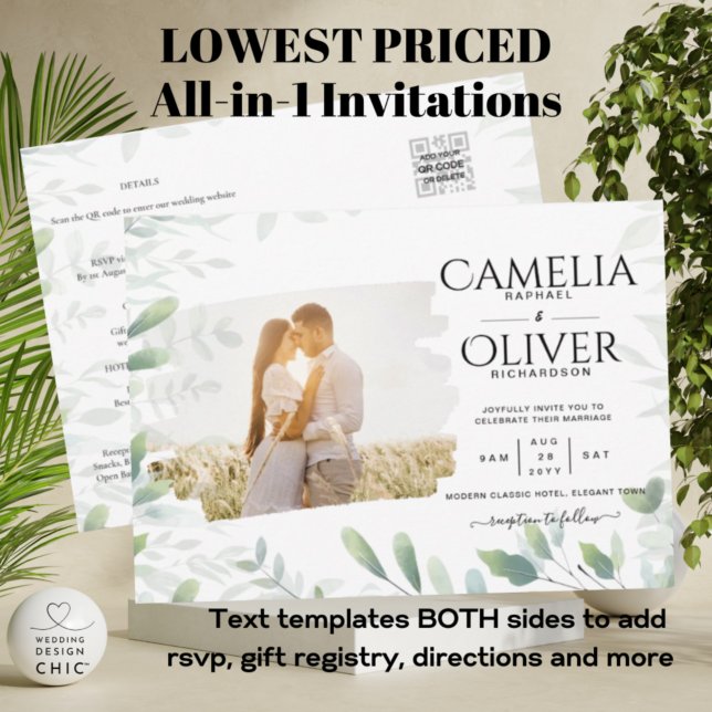 LeahG Greenery Leaves PHOTO OVERLAY Wedding Invite Flyer (Creator Uploaded)