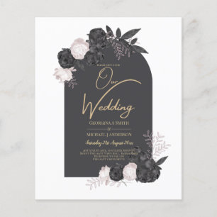 LeahG Grey Pink Roses Modern Fall Winter Wedding  Flyer