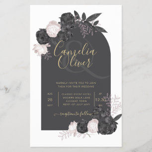 LeahG Grey Pink Roses Modern Fall Winter Wedding Flyer