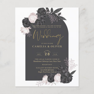 LeahG Grey Pink Roses Modern Fall Winter Wedding Flyer