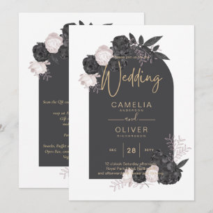 LeahG Grey Pink Roses Modern Fall Winter Wedding  Invitation