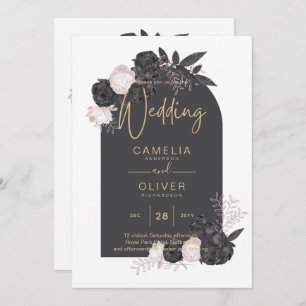 LeahG Grey Pink Roses Modern Fall Winter Wedding Invitation