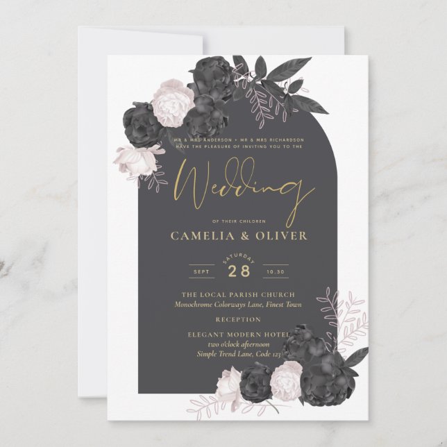 LeahG Grey Pink Roses Modern Fall Winter Wedding  Invitation (Front)