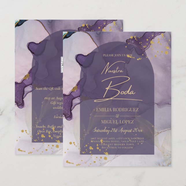 LeahG Ink Ombre Purple Lavender Gold Wedding (Front/Back)