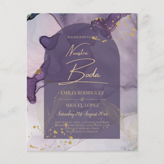 LeahG Ink Ombre Purple Lavender Gold Wedding Flyer (Front)