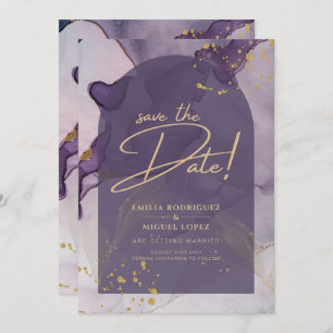 LeahG Ink Ombre Purple Lavender Gold Wedding Invitation