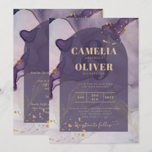 LeahG Ink Ombre Purple Lavender Gold Wedding Invitation