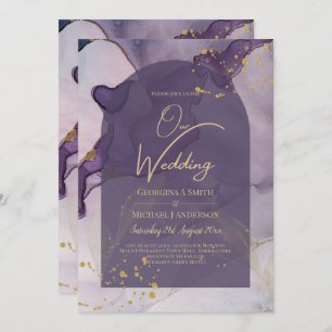 LeahG Ink Ombre Purple Lavender Gold Wedding Invitation