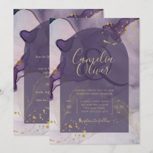 LeahG Ink Ombre Purple Lavender Gold Wedding Invitation