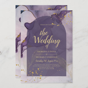 LeahG Ink Ombre Purple Lavender Gold Wedding Invitation