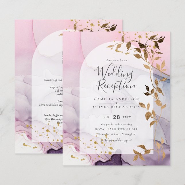 LeahG Ink Ombre Purple Pink Pink Gold Wedding (Front/Back)