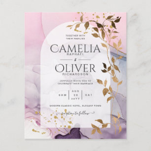 LeahG Ink Ombre Purple Pink Pink Gold Wedding Flyer