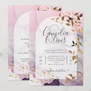 LeahG Ink Ombre Purple Pink Pink Gold Wedding Invitation