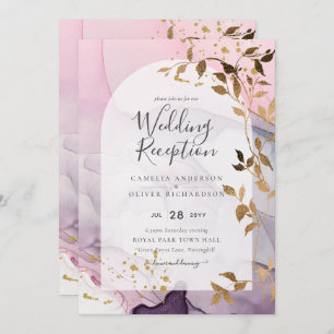 LeahG Ink Ombre Purple Pink Pink Gold Wedding Invitation