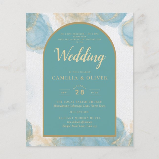 LeahG INK Sea Glass Turquoise Teal Gold INVITE Flyer (Front)